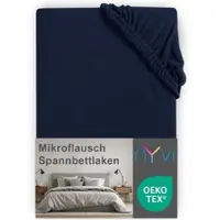 NYVI Spannbettlaken DreamScience Mikroflausch - Kuschelweiches & Wärmendes Bettlaken Spannbetttuch 90x200 - 100x200 cm navy