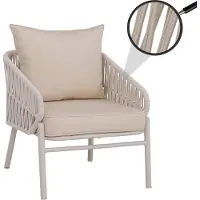 Mendler Aluminium-Gartenstuhl MCW-P90, Loungestuhl Sessel Outdoor, Seilgeflecht Rope Stoff/Textil (180g/m²) creme