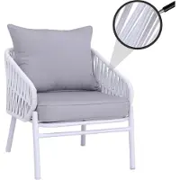 Mendler Aluminium-Gartenstuhl MCW-P90, Loungestuhl Sessel Outdoor, Seilgeflecht Rope Stoff/Textil (180g/m²) hellgrau