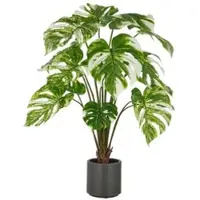 Creativ Green künstliche Pflanze Split Philodendron im grauen Kunststofftopf, 100cm, grün-weiß
