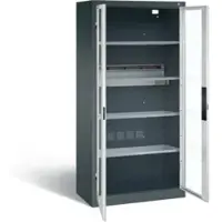 C+P Akkuladeschrank Basic mit Sichtfenster aus Acrylglas, H 1950 x B 930 x T 500 mm, Anthrazit/Lichtgrau