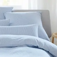 Elegante Mako-Satin Bettwäsche Hamburger Streifen 155x220 cm + 40x80 cm | blau - blau
