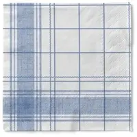 Mank Serviette aus Tissue - Nadeem in Blau, 40x40 cm, 100 Stück - Leinenstruktur Gitterstreifen Linien Struktur