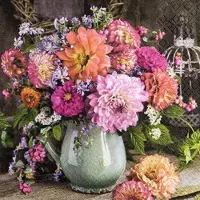 Home Fashion , Bunch of Dahlias, Lunch-Servietten aufgefaltetes Maß 33 cm x 33 cm, im Viertelfalz, 20 Stück pro Pack, 12 Pack pro Karton