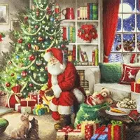 Home Fashion , Santa brings Gifts, Lunch-Servietten aufgefaltetes Maß 33 cm x 33 cm, im Viertelfalz, 20 Stück pro Pack, 12 Pack pro Karton
