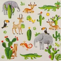 Home Fashion , Wild Animals, Lunch-Servietten aufgefaltetes Maß 33 cm x 33 cm, im Viertelfalz, 20 Stück pro Packung