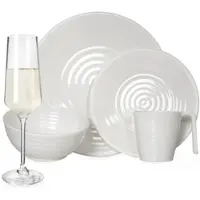 Moritz Melamin Geschirr-Set 4 Personen Crema Design 16 Teilig + Milano Gläser Champagner-Gläser Flûtes Tafelgeschirr Picknick BBQ Kochgeschirr