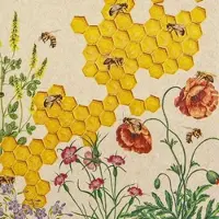 Home Fashion , Collecting Honey, Lunch-Servietten aufgefaltetes Maß 33 cm x 33 cm, im Viertelfalz, 20 Stück pro Pack, 12 Pack pro Karton