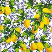 Home Fashion , Citrus Branches on Tiles, Lunch-Servietten aufgefaltetes Maß 33 cm x 33 cm, im Viertelfalz, 20 Stück pro Packung