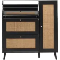 Mendler Rattan-Schuhkipper HWC-M37, Schuhregal Schuhschrank, 3 Kippfächer 2 Regalböden 127x120x24cm Holz Melamin ~ schwarz