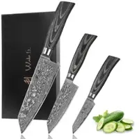 Wakoli Edib Pro Black 3er Damastmesserset I Holzbox I 11-17cm Klinge I Pakkaholzgriff