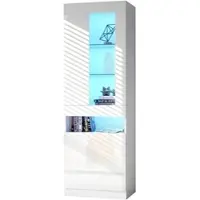 OKWISH Vitrine Hoch 180x40x50 cm Weiß LED-Display Sideboard Modern Glasböden Aufbewahrungsschrank Wohnzimmer Schlafzimmer Büro USB gesteuert