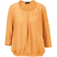 Goldner Kurzarmbluse "Chiffon-Shirt mit 3/4-Arm, Rundhals", Damen, Gr. 42, orange (safran), Obermaterial: 95% Viskose CV. 5% Elasthan EL., Casual, Sonstiges, Blusen Kurzarmbluse, keine/nicht relevant