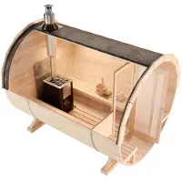FinnTherm Fasssauna Saunafass Außensauna Carrie 2 Sitzbänke aus Holz Wandstärke 42 mm