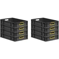 Proregal SuperSparSet 8x Eurobox Nextgen Color HxBxT 12x40x60cm 23 Liter Griffe Gelb Offen Schwarz Eurobehälter Transportbox Transportbehälter