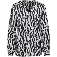 Goldner Kurzarmbluse "Bluse mit Tunika Ausschnitt", Damen, Gr. 38, schwarz (schwarz, weiß, gemustert), Obermaterial: 100% Viskose CV., figurumspielend, weit Manschette, Blusen Kurzarmbluse, Knöpfe