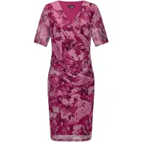 Goldner Abendkleid "Kurzgröße Wickelkleid mit Blumenmuster" Ohne Taschen Wickeloptik am Oberteil
