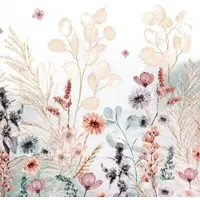 Home Fashion , Mellow Flowers natural, Lunch-Servietten aufgefaltetes Maß 33 cm x 33 cm, im Viertelfalz, 20 Stück pro Pack, 12 Pack pro Karton