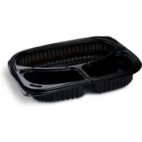 VEPATIM 100x Mehrweg Menüschalen 3-geteilt 240 x 210 x 40 mm Mikrowellengeeignet schwarz 1000ml