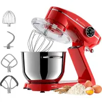 Kitchenbrothers Küchenroboter - Touch-Display und Timer - Küchenmaschine - 6,2L - 1800W - Küchenmixer - Aluminium - Rot