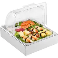 Vevor Servierbehälter Buffet-Behälter Gastronormbehälter aus Edelstahl (1 Behälter), Präsentationsständer Serviertablett mit transparentem Deckel & 3 Eiswürfelschalen für Restaurant Küche