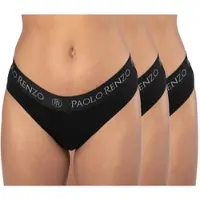 Paolo Renzo Damen Baumwoll Slip SPORT LINE 3 Paar - Größe M - Schwarz