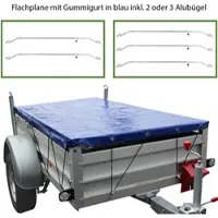 Baumarktplus Anhänger Flachplane Blau mit Gummigurt 2575x1345x100mm und 3 Alu Bügel 1000 bis 1450mm