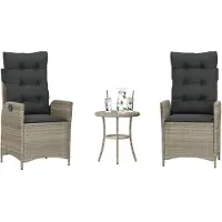 vidaXL 3-tlg. Bistro-Set mit Kissen Hellgrau Poly Rattan