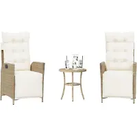 vidaXL 3-tlg. Bistro-Set mit Kissen Beige Poly Rattan