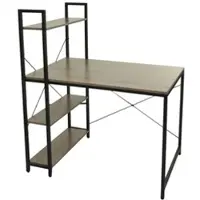 Proregal Schreibtisch Mit Regal HxBxT 120x100x60 cm Metall Mdf Grau-Braun Laptoptisch Bürotisch Arbeitstisch