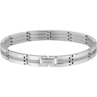 HUGO Silberfarbenes Armband mit Streifen-Muster und Logo-Schließe Grösse ONESI