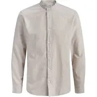 Jack & Jones Langarmhemd "JJEBREEZE LINEN BLEND BAND SHIRT L/S SN", Herren, Gr. XXL, N-Gr, string, Web, Obermaterial: 70% Baumwolle, 30% Leinen, unifarben, Hemden Langarmhemd, mit Stehkragen
