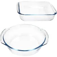 MamboCat 2tlg Set Brat- & Backform 800ml 1,8L Glas rund quadratisch Auflaufform Ofenform