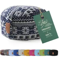 #DoYourYoga Yoga-Kissen Vishnu - gefüllt mit Bio-Dinkelspelz - Rund 30 x 30 x 15 cm - Style 1 (Blau-Weiß)
