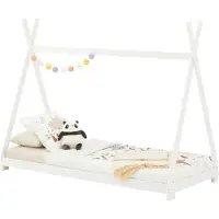 Idimex Tipi Bett ELIN aus massiver Kiefer in 90 x 190, Kinder Hausbett mit Dach, modernes Indianer Spielbett für Kinder, weiß lackiert