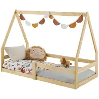 Idimex Hausbett TAMI Kinderbett in Hausform, 70 x 140 cm, natur, Kiefernholz Kinderbett mit Rausfallschutz, ideal zum Schlafen und Spielen, Bodenbett, Montessori