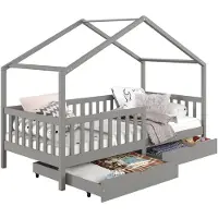 Idimex Hausbett ELEA aus massiver Kiefer, Kinderbett mit Rausfallschutz 90x200cm, Spielbett mit Dach in grau