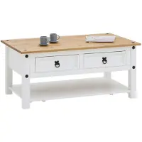 CARO-Möbel Couchtisch CAMPO im Mexiko-Stil Wohnzimmertisch Beistelltisch Kiefer massiv, braun/weiß lackiert mit 2 Schublade
