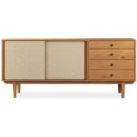 Idimex Sideboard SIMONA mit Rattan-Geflecht 175cm, eicheoptik – 4 Schubladen und 2 Schiebetüren, Flurkommode mit Einlegeboden, Wohnzimmer
