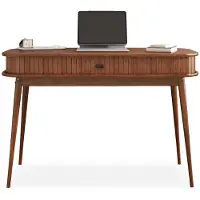Idimex Schreibtisch JARI mit aufschiebbaren Fronten in Lamellenoptik, Kastanien farben - moderner Home Office Tisch aus Massivholz mit konischen Füßen, PC Tisch aus langlebigem Material