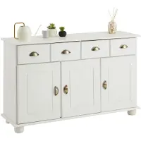 Idimex Sideboard COLMAR, Weiß - Landhaus Kommode mit 2 Schubladen und 3 Türen, Kiefer Massivholz, Muschelgriffe aus Metall, ideal für Flur oder Wohnzimmer