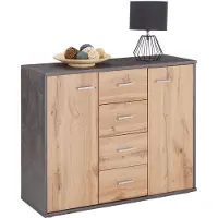 CARO-Möbel Sideboard JAMIE mit 2 Türen und 4 Schubladen, moderne Kommode Büromöbel in Beton dunkel/Wotan Eiche
