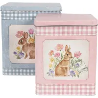 Clayre & Eef Blechdose-Aufbewahrungsbox 21x15x25 / 18x13x22 cm Blau Rosa Metall Kaninchen
