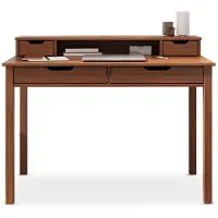Idimex Schreibtisch RAUL mit 4 Schubladen aus Massivholz, Kastanien farben - Bürotisch mit Stauraum und Nische, Home-Office-Schreibtisch, PC-Tisch mit Aufsatz