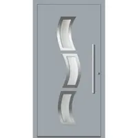 Haustuerenland.de Flügelüberdeckende Aluminium Haustür "SOPHIE" RC2 Fenstergrau RAL 7040 beidseitig innen öffnend DIN rechts