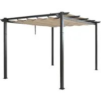Mendler Aluminium Pergola HWC-N93, Gartenpavillon Pavillon Garten, stabiles 8cm-Gestell Schiebedach UV50+ 3x4m creme-beige