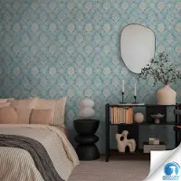 Living Walls Vliestapete "DesignDrop vorgeleimte Tapete Barock Mustertapete Blau Braun" matt strukturiert Vliestapete vorgekleistert Ornamente für Schlafzimmer Wohnzimmer Küche
