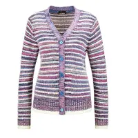 Goldner Strickjacke "Langarm Jacke Damen mit Grafikmuster und V-Ausschnitt" Multicolor-Ringelmuster