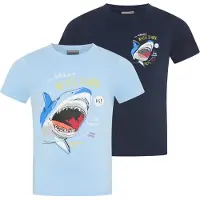 Kidsworld T-Shirt "2er Pack Shirts mit Hai Motiven für kleine Jungen" Packung, 2, 2 tlg. modischer Stil, mit Rundhalsausschnitt, Kurzarm, bedruckt