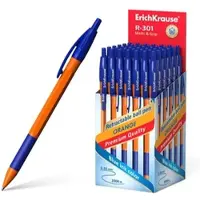 Erich Krause Druckkugelschreiber 0,35mm 50er Set Blau - mit Gummigriff - Kugelschreiber Kulis Kulischreiber Stifte Schreibstifte Schule Bürobedarf - R-301 Orange